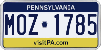 PA license plate MOZ1785