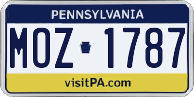 PA license plate MOZ1787