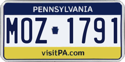 PA license plate MOZ1791