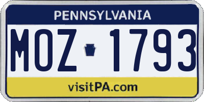 PA license plate MOZ1793