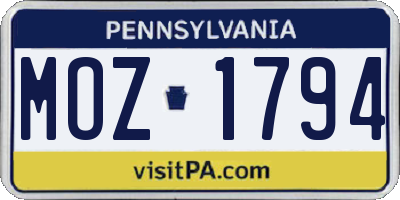 PA license plate MOZ1794