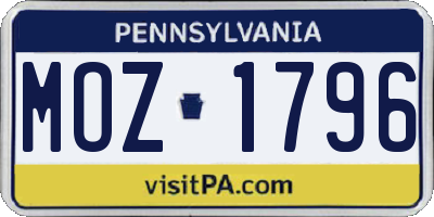 PA license plate MOZ1796