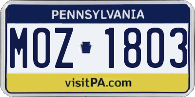 PA license plate MOZ1803