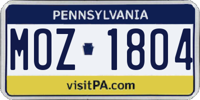 PA license plate MOZ1804