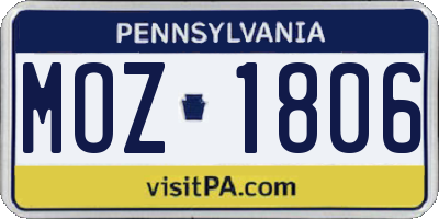 PA license plate MOZ1806