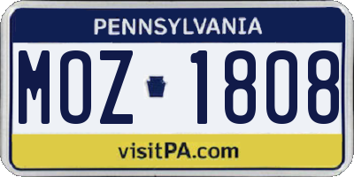 PA license plate MOZ1808