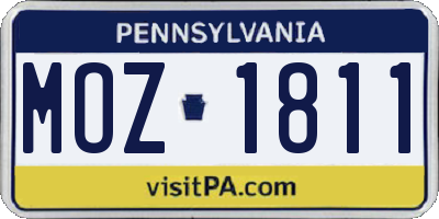PA license plate MOZ1811