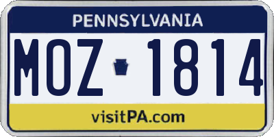 PA license plate MOZ1814