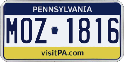 PA license plate MOZ1816