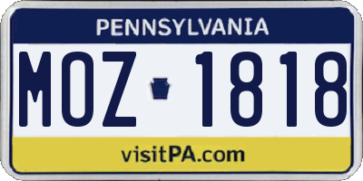 PA license plate MOZ1818