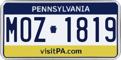 PA license plate MOZ1819