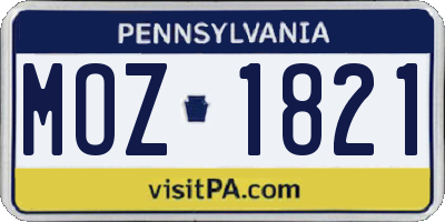 PA license plate MOZ1821
