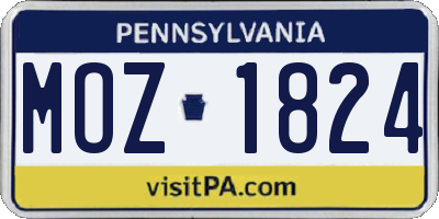 PA license plate MOZ1824