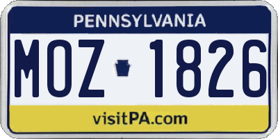 PA license plate MOZ1826