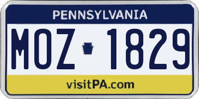 PA license plate MOZ1829