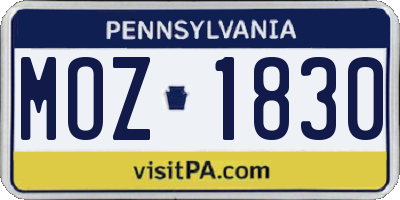 PA license plate MOZ1830
