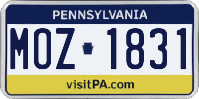 PA license plate MOZ1831