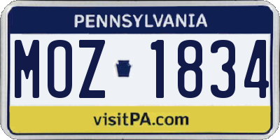 PA license plate MOZ1834