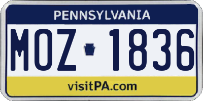 PA license plate MOZ1836