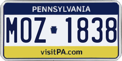PA license plate MOZ1838