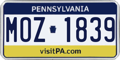 PA license plate MOZ1839