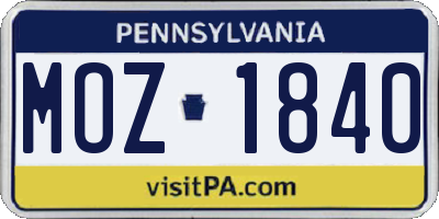 PA license plate MOZ1840