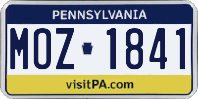 PA license plate MOZ1841