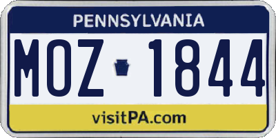 PA license plate MOZ1844