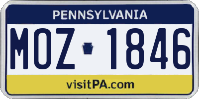 PA license plate MOZ1846