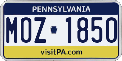 PA license plate MOZ1850