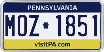 PA license plate MOZ1851