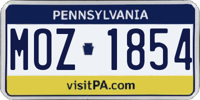 PA license plate MOZ1854