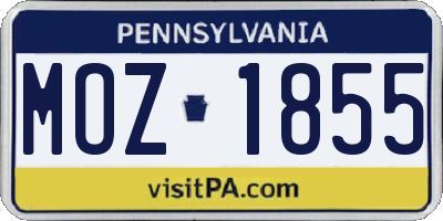 PA license plate MOZ1855
