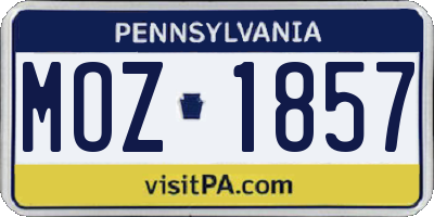 PA license plate MOZ1857