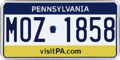 PA license plate MOZ1858