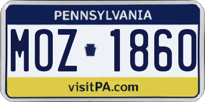 PA license plate MOZ1860