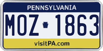 PA license plate MOZ1863