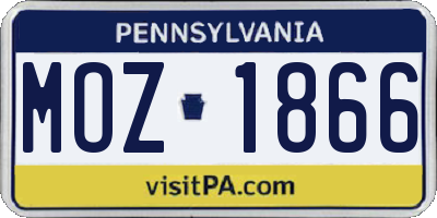 PA license plate MOZ1866