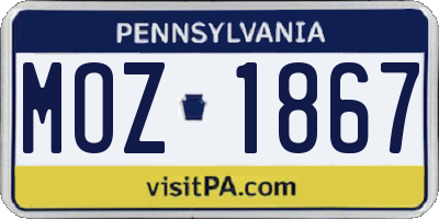 PA license plate MOZ1867