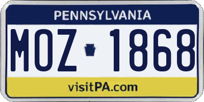 PA license plate MOZ1868