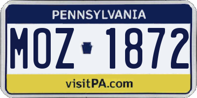 PA license plate MOZ1872