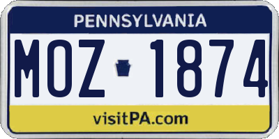 PA license plate MOZ1874