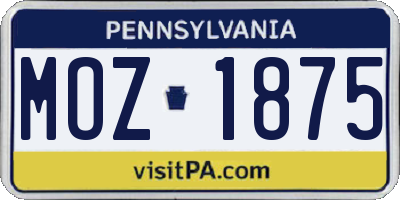 PA license plate MOZ1875