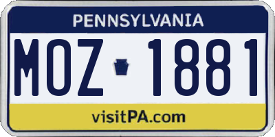PA license plate MOZ1881