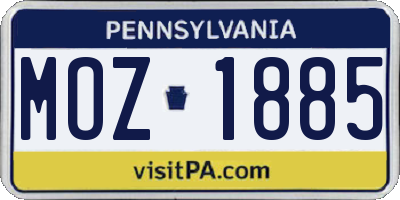 PA license plate MOZ1885