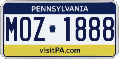 PA license plate MOZ1888