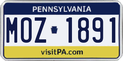 PA license plate MOZ1891
