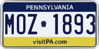 PA license plate MOZ1893