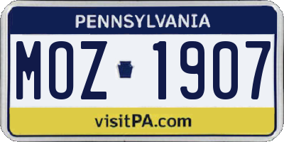 PA license plate MOZ1907
