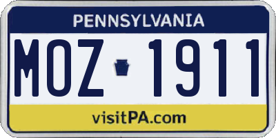PA license plate MOZ1911